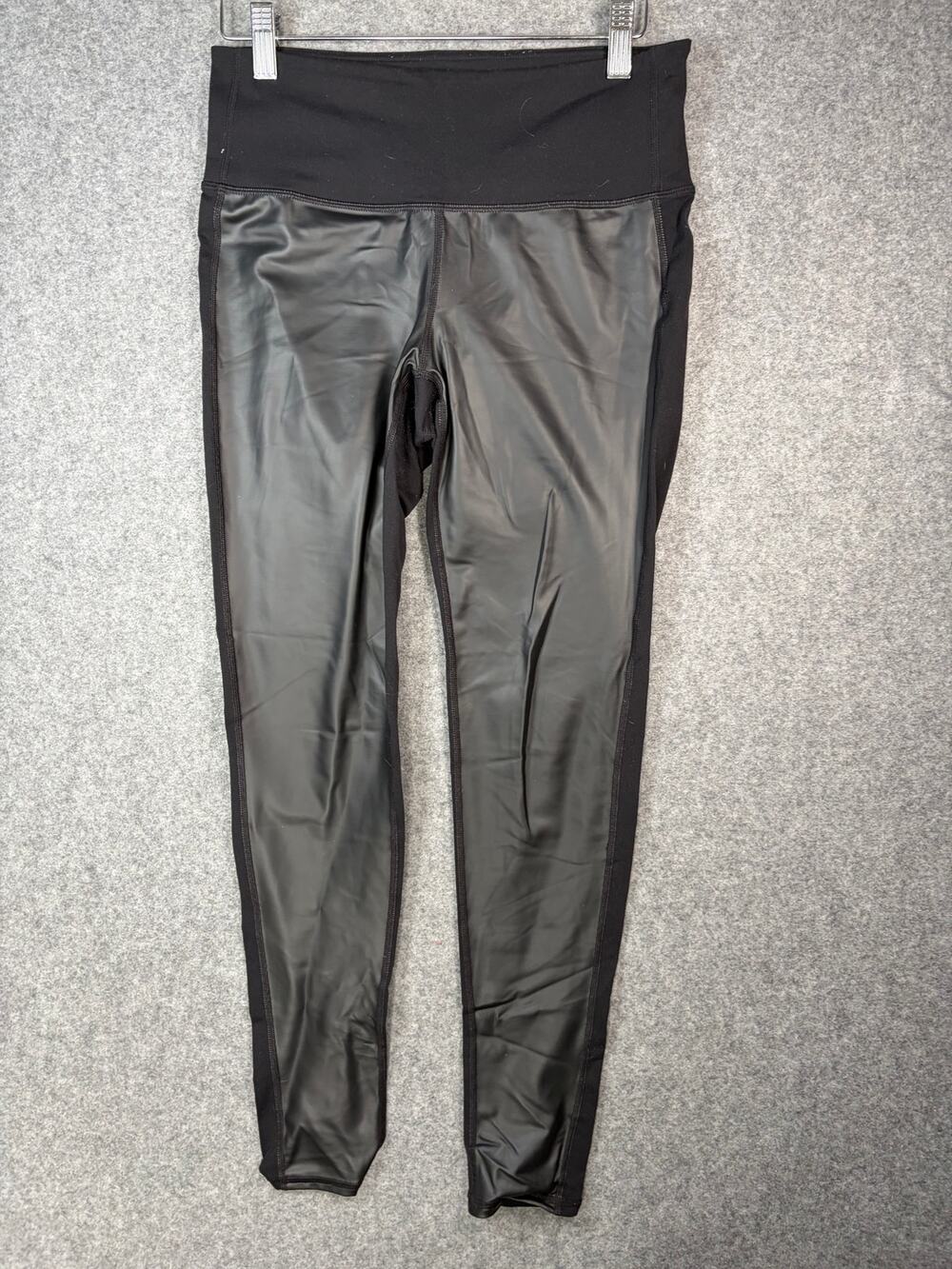 Athleta Gleam Chaturanga Faux Leather Panel Leggings Black Size Small